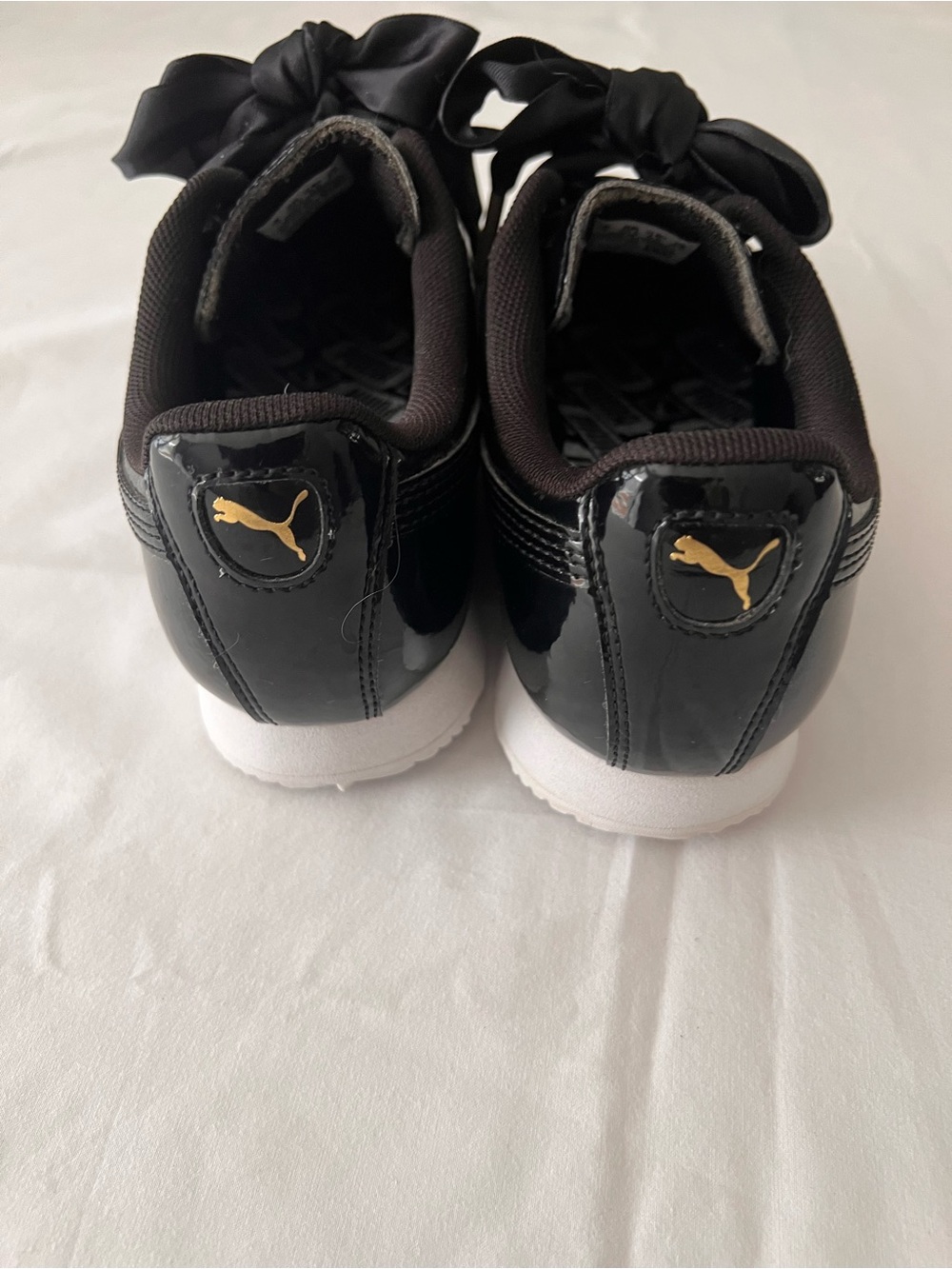 Puma Black and White Satin Ribbon Sneakers - Picture 2 of 8